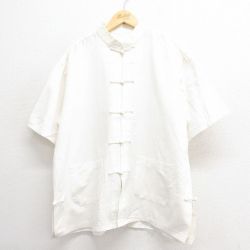 XL★古着 半袖 チャイナ シャツ メンズ スタンドカラー 生成り 25jun24 中古 トップス
