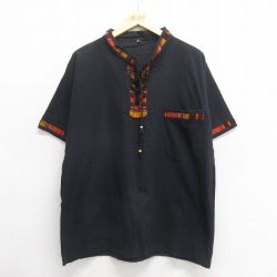 L★古着 半袖 トップス メンズ スタンドカラー 黒他 ブラック 25jun24 中古