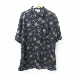 XL★古着 半袖 シャツ メンズ 00年代 00s 総柄 レーヨン 黒他 ブラック 25jun25 中古 トップス