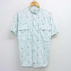 【50%OFF】XL★古着 半袖 シャツ メンズ 90年代 90s 総柄 ラグラン コットン USA製 水色系 25jun25 中古 トップス