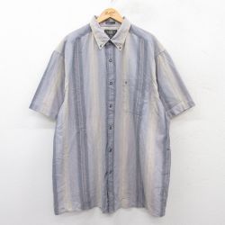 半袖シャツ ワンポイントロゴ ネイビーストライプ XL | 古着