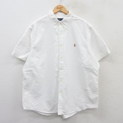 XL★古着 ラルフローレン Ralph Lauren 半袖 ブランド シャツ メンズ ワンポイントロゴ オックスフォード 大きいサイズ コットン ボタンダウン 白 ホワイト 【spe】 25jun25 中古 トップス