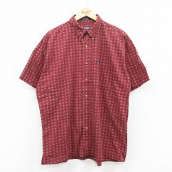 XL★古着 ラルフローレン Ralph Lauren チャップス 半袖 ブランド シャツ メンズ 90年代 90s 花柄 コットン ボタンダウン 赤系 レッド 25jun25 中古 トップス