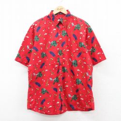 XL★古着 半袖 シャツ メンズ 90年代 90s ゴルフ 総柄 コットン ボタンダウン USA製 赤他 レッド 【spe】 25jun25 中古 トップス