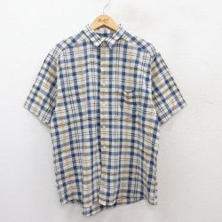 L★古着 半袖 シャツ メンズ 90年代 90s リネン 生成り他 チェック 25jun25 中古 トップス