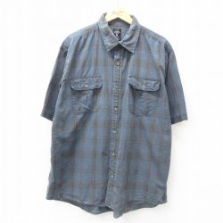XL★古着 レッドヘッド 半袖 シャツ メンズ 大きいサイズ コットン 紺他 ネイビー チェック 25jun26 中古 トップス