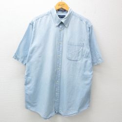 XL★古着 半袖 シャツ メンズ コットン ボタンダウン 薄紺 ネイビー 霜降り 25jun26 中古 トップス