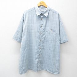 XL★古着 半袖 シャツ メンズ 大きいサイズ ロング丈 薄紺他 ネイビー チェック 25jun26 中古 トップス