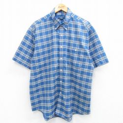 XL★古着 タウンクラフト 半袖 シャツ メンズ 90年代 90s ボタンダウン 薄紺他 ネイビー チェック 25jun28 中古 トップス