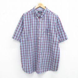XL★古着 チャップス 半袖 シャツ メンズ ワンポイントロゴ 大きいサイズ ロング丈 ボタンダウン 紺他 ネイビー チェック 25jun28 中古 トップス
