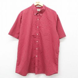 XL★古着 エルエルビーン LLBEAN 半袖 シャツ メンズ 00年代 00s 大きいサイズ ロング丈 コットン ボタンダウン 赤他 レッド チェック 25jun28 中古 トップス