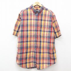 XL★古着 ランズエンド 半袖 シャツ メンズ 90年代 90s コットン ボタンダウン 黄他 イエロー チェック 25jun28 中古 トップス