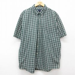 XL★古着 ベーシックエディションズ 半袖 シャツ メンズ 90年代 90s 大きいサイズ ボタンダウン 緑他 グリーン チェック 【spe】 25jun28 中古 トップス