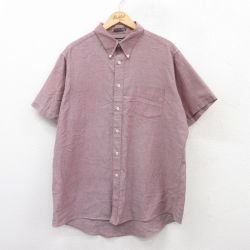 XL★古着 半袖 シャツ メンズ 90年代 90s 大きいサイズ ロング丈 ボタンダウン 紫系 パープル 25jun28 中古 トップス