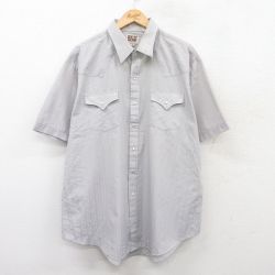 XL★古着 ELY 半袖 ウエスタン シャツ メンズ 90年代 90s 大きいサイズ ロング丈 グレー系 ストライプ 25jun28 中古 トップス