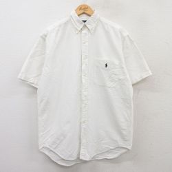 XL★古着 ラルフローレン Ralph Lauren 半袖 ブランド シャツ メンズ 90年代 90s ワンポイントロゴ BIG SHIRT オックスフォード コットン ボタンダウン 白 ホワイト 【spe】 25jun28 中古 トップス
