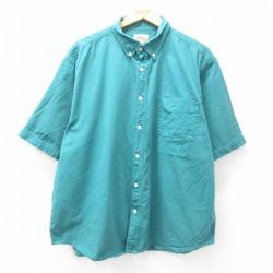 XL★古着 半袖 シャツ メンズ 大きいサイズ コットン ボタンダウン 緑 グリーン 25jun30 中古 トップス