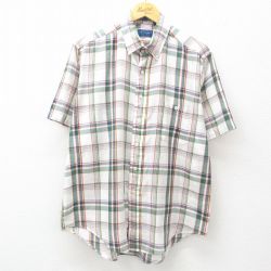 XL★古着 タウンクラフト 半袖 シャツ メンズ 90年代 90s 大きいサイズ ボタンダウン 白他 ホワイト チェック 25jun30 中古 トップス