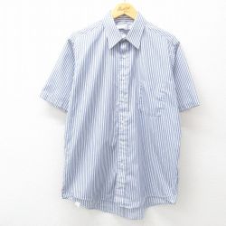 XL★古着 バンヒューセン 半袖 シャツ メンズ 90年代 90s USA製 紺他 ネイビー ストライプ 25jun30 中古 トップス
