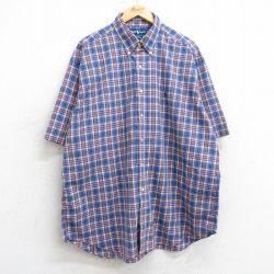 XL★古着 ラルフローレン Ralph Lauren 半袖 ブランド シャツ メンズ 90年代 90s ワンポイントロゴ BLAKE 大きいサイズ ロング丈 コットン ボタンダウン 青他 ブルー チェック 【spe】 25jul02 中古 トップス