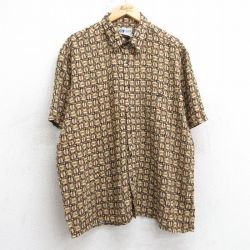 XL★古着 半袖 シャツ メンズ 00年代 00s 総柄 レーヨン 黒他 ブラック 25jul02 中古 トップス