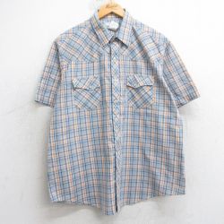 XL★古着 ラングラー Wrangler 半袖 ウエスタン シャツ メンズ グレー他 チェック 25jul02 中古 トップス