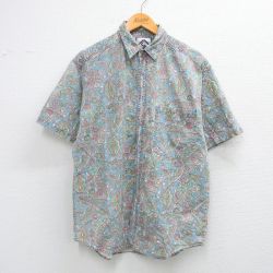 M★古着 半袖 シャツ メンズ 90年代 90s ペイズリー柄 コットン 薄紺他 ネイビー 25jul02 中古 トップス