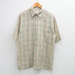 L★古着 半袖 シャツ メンズ リネン 薄緑系他 グリーン 25jul02 中古 トップス