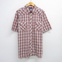 XL★古着 ラングラー Wrangler 半袖 ウエスタン シャツ メンズ 90年代 90s 大きいサイズ ロング丈 赤他 レッド チェック 25jul02 中古 トップス