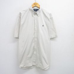 XL★古着 ラルフローレン Ralph Lauren 半袖 ブランド シャツ メンズ 90年代 90s ワンポイントロゴ BLAKE 大きいサイズ ロング丈 コットン ボタンダウン 薄グレー系 25jul02 中古 トップス