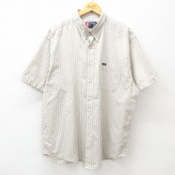 XL★古着 ラルフローレン Ralph Lauren チャップス 半袖 ブランド シャツ メンズ 90年代 90s 大きいサイズ ロング丈 ボタンダウン 薄ベージュ他 カーキ チェック 25jul02 中古 トップス
