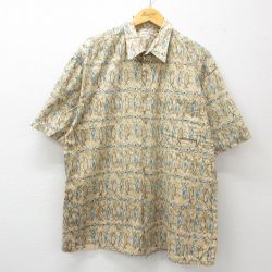 【20%OFF】XL★古着 ピエールカルダン pierre cardin 半袖 ブランド シャツ メンズ 90年代 90s 総柄 大きいサイズ コットン ベージュ他 カーキ 25jul02 中古 トップス