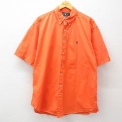 XL★古着 ラルフローレン Ralph Lauren 半袖 ブランド シャツ メンズ 90年代 90s ワンポイントロゴ BLAKE 大きいサイズ ロング丈 コットン ボタンダウン オレンジ 25jul02 中古 トップス