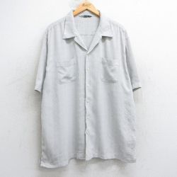 XL★古着 オービー 半袖 シャツ メンズ 大きいサイズ レーヨン 開襟 オープンカラー 薄グレー チェック 25jul02 中古 トップス