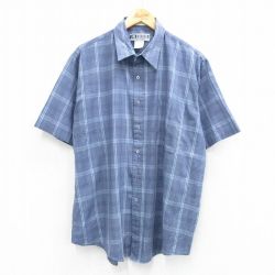 【20%OFF】XL★古着 半袖 シャツ メンズ 大きいサイズ ロング丈 紺他 ネイビー チェック 25jul03 中古 トップス