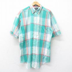 【50%OFF】L★古着 アロー 半袖 シャツ メンズ 90年代 90s ロング丈 ボタンダウン USA製 緑他 グリーン チェック 25jul04 中古 トップス