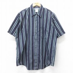L★古着 半袖 シャツ メンズ 濃紺他 ネイビー ストライプ 25jul04 中古 トップス