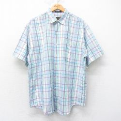 XL★古着 半袖 シャツ メンズ 00年代 00s 薄紺他 ネイビー チェック 25jul04 中古 トップス