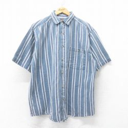 XL★古着 FADED GLORY 半袖 シャツ メンズ 00年代 00s コットン 紺他 ネイビー ストライプ 25jul04 中古 トップス