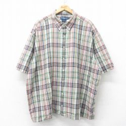 XL★古着 ラルフローレン Ralph Lauren 半袖 ブランド シャツ メンズ 90年代 90s ワンポイントロゴ 大きいサイズ コットン ボタンダウン 薄緑他 グリーン チェック 25jul04 中古 トップス