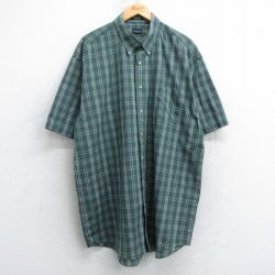 XL★古着 バンヒューセン 半袖 シャツ メンズ ロング丈 ボタンダウン 緑他 グリーン チェック 25jul04 中古 トップス