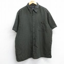 XL★古着 HAGGAR 半袖 シャツ メンズ 大きいサイズ ロング丈 黒他 ブラック チェック 25jul04 中古 トップス