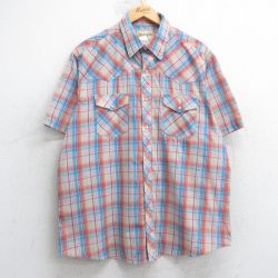 XL★古着 ラングラー Wrangler 半袖 ウエスタン シャツ メンズ 大きいサイズ ベージュ他 カーキ チェック 25jul04 中古 トップス