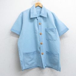 L★古着 半袖 シャツ メンズ 開襟 オープンカラー 水色 25jul04 中古 トップス