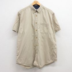XL★古着 エディーバウアー 半袖 シャツ メンズ ワンポイントロゴ 大きいサイズ コットン ボタンダウン ベージュ カーキ 25jul04 中古 トップス
