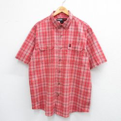 【50%OFF】XL★古着 ラングラー Wrangler 半袖 シャツ メンズ 大きいサイズ ロング丈 ボタンダウン 赤系他 レッド チェック 25jul05 中古 トップス