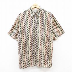 M★古着 半袖 シャツ メンズ 00年代 00s 総柄 レーヨン 黒他 ブラック 25jul04 中古 トップス