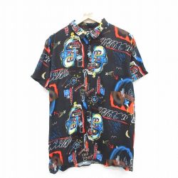 L★古着 半袖 シャツ メンズ 顔 黒他 ブラック 25jul04 中古 トップス