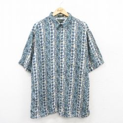 【50%OFF】XL★古着 半袖 シャツ メンズ 90年代 90s 総柄 レーヨン 紺他 ネイビー 25jul04 中古 トップス