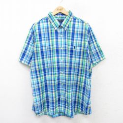XL★古着 ラルフローレン Ralph Lauren 半袖 ブランド シャツ メンズ ワンポイントロゴ 大きいサイズ ボタンダウン 青他 ブルー チェック 25jul04 中古 トップス